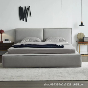 Italian minimalist square bed bedroom leather bed Modern simple master bedroom double Technology cloth bed stacking bed