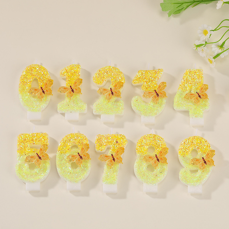 亮片金色蝴蝶0-9数字蜡烛手工DIY生日蛋糕装饰派对氛围感创意蜡烛|undefined