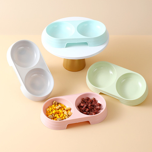 Macaron Pet Double Bowl Tableware Small Oval Cat Bowl Simple Style Dog Bowl Food Bowl Pet Bowl Wholesale