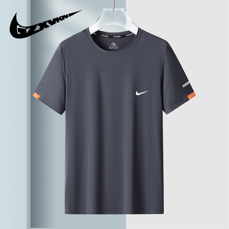 Cross-border Men's 2024 Summer New Ice Silk Sports T-shirt Men's Loose plus size Quick-drying Sports Casual Short-sleeved T-shirt