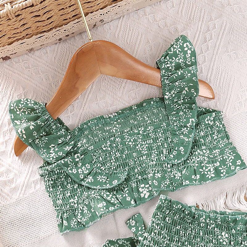 Abbigliamento per bambini 2024 estate nuovo prodotto per bambini reggicalze floreale gonna corta in pizzo set in due pezzi per ragazze_voghion.com