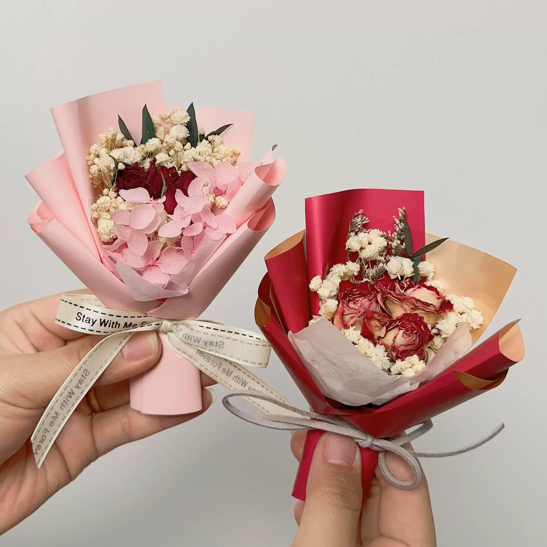 迷你花束玫瑰干花mini精致伴手礼品永生花满天星生日情人节装饰物