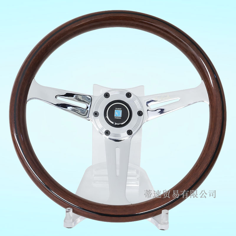 Factory Direct Sales Nardi Modified Electroplated 14-Inch 350mm Peach Wood Grain Steering Wheel with 74mm Hole Spacing and Horn Cover