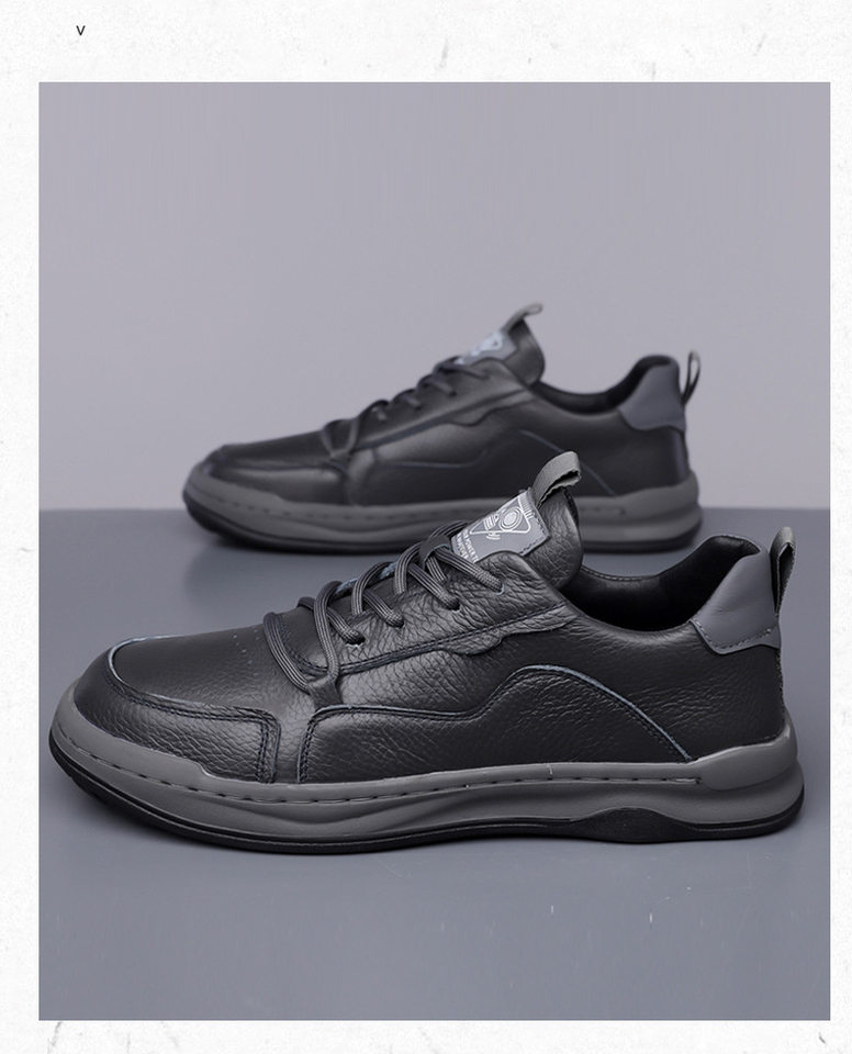 Giày thể thao nam da bò lớp đầu thoáng khí đơn giản, giày sneaker trắng thời trang — Q8058 màu đen, q 8058m trắng, q8058 màu vàng nâu chi tiết 16