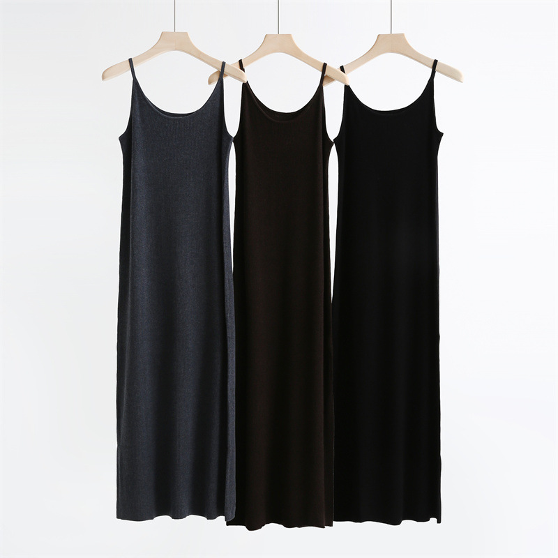 All-match practical and comfortable 16-pin 48 worsted wool thin shoulder strap U-neck slim knit dress dress 32336