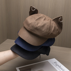 ニッチな個性のかわいいキツネ耳メタルバックルベレー帽女性用春と夏y2k多用途顔見せ小さな八角形帽子