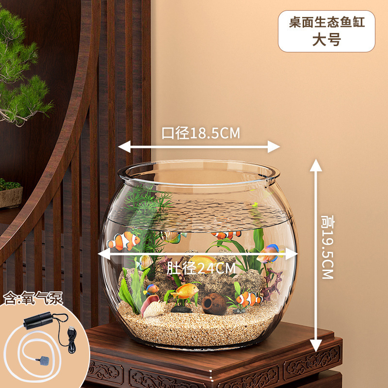 デスクトップ水槽、リビングルーム、小さな生態金魚水槽、オフィスデスク造園、丸型ベタ水槽、高透明カメ水槽|undefined