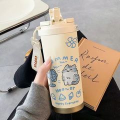 すずらん保温カップストロー大容量女子カップ携帯ボディコーヒーカップ付きカップル車載高颜値