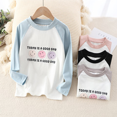 2024春夏兒童t恤長袖棉女童打底衫中大童男童韓版新款童裝批發