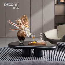 邸高家居现代轻奢别墅样板房间客厅茶几马毛木盘花瓶插花酒具套装