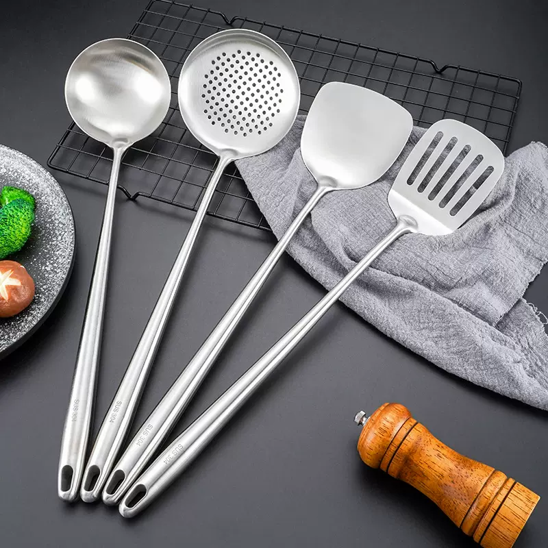 不锈钢厨具套装长柄炒菜锅铲加厚隔热漏勺五件套厨房烹饪勺铲