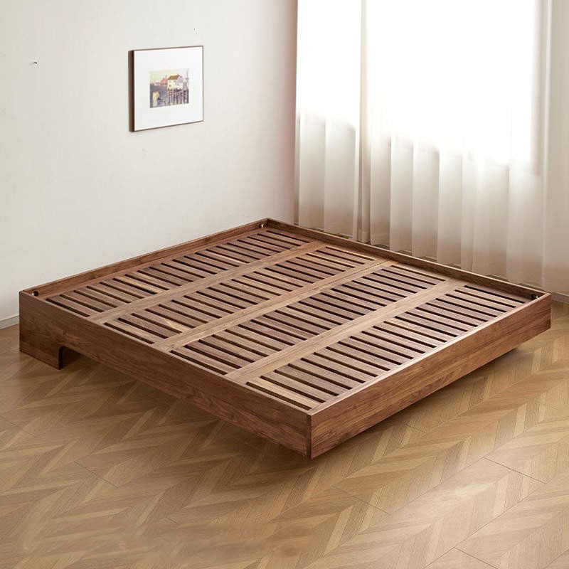 Black Walnut Suspension Bed Full Solid Wooden Bed Simple No Bedside Suspension Bed Small Apartment Tatami Bedroom Double Bed