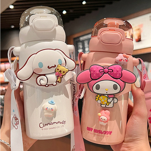 Sanrio Cute and Super Cute Straw Thermos Cup for Girls, High-Looking Internet Celebrity Jade Gui Dog Direct Drinking Cup, Crossbody Portable