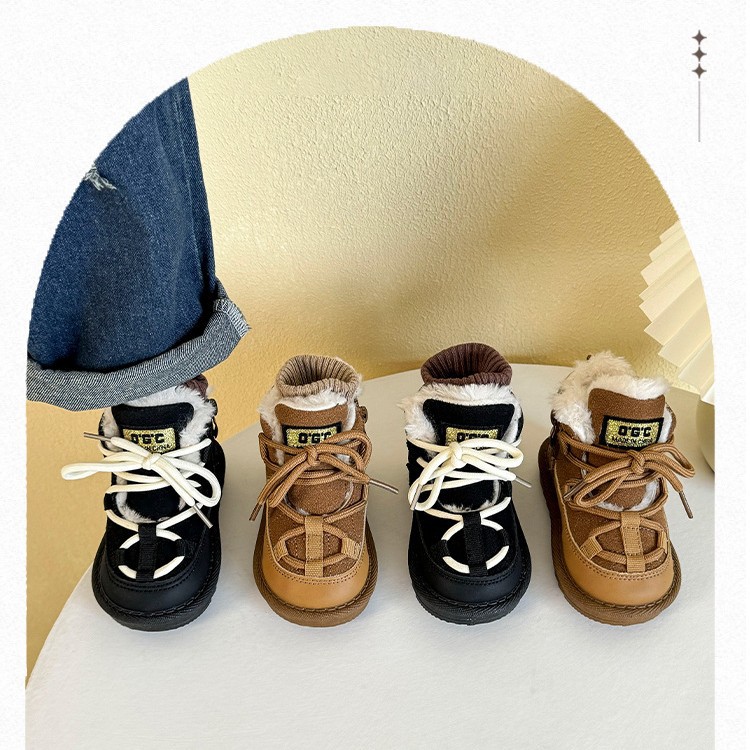 2025年新儿童靴子冬季新款雪地靴中小童软底加绒加厚保暖男女童棉