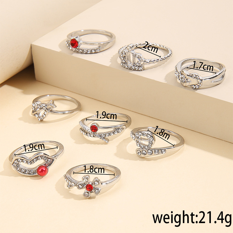 1 Set Fashion Round Heart Shape Alloy Plating Inlay Artificial Gemstones Women's Rings display picture 3