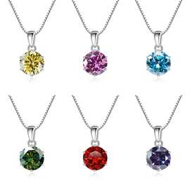 8mm两克拉吊坠女 欧美风彩色宝石简约大钻超闪项链跨境义乌配饰