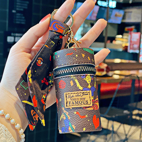 Live stream wholesale portable cylindrical lipstick keychain, elderly money clip, decorative pendant, ornament storage bag