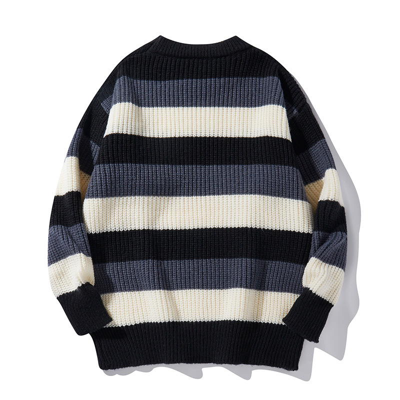 Maglione a righe da uomo – Morbido pullover a maniche lunghe con scollo rotondo, vestibilità comoda e casual per autunno e inverno_voghion.com