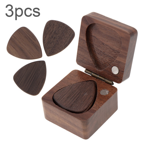 Wholesale Guitar Pick Box Black Walnut Storage Box Magnetic Buckle Collection Box 3 Picks + Pick Box