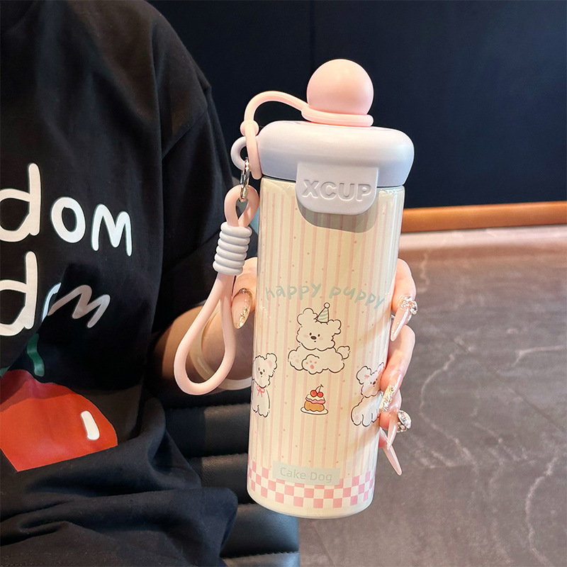 新しいポータブルストローカップ、二層ステンレス鋼断熱カップ、見栄えの良いコーヒーカップ、かわいい漫画のウォーターカップ|undefined