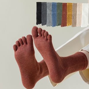 Five-finger socks female couple mid-calf socks solid color simple all-match toe socks five-toe stockings breathable sweat-absorbent toe socks