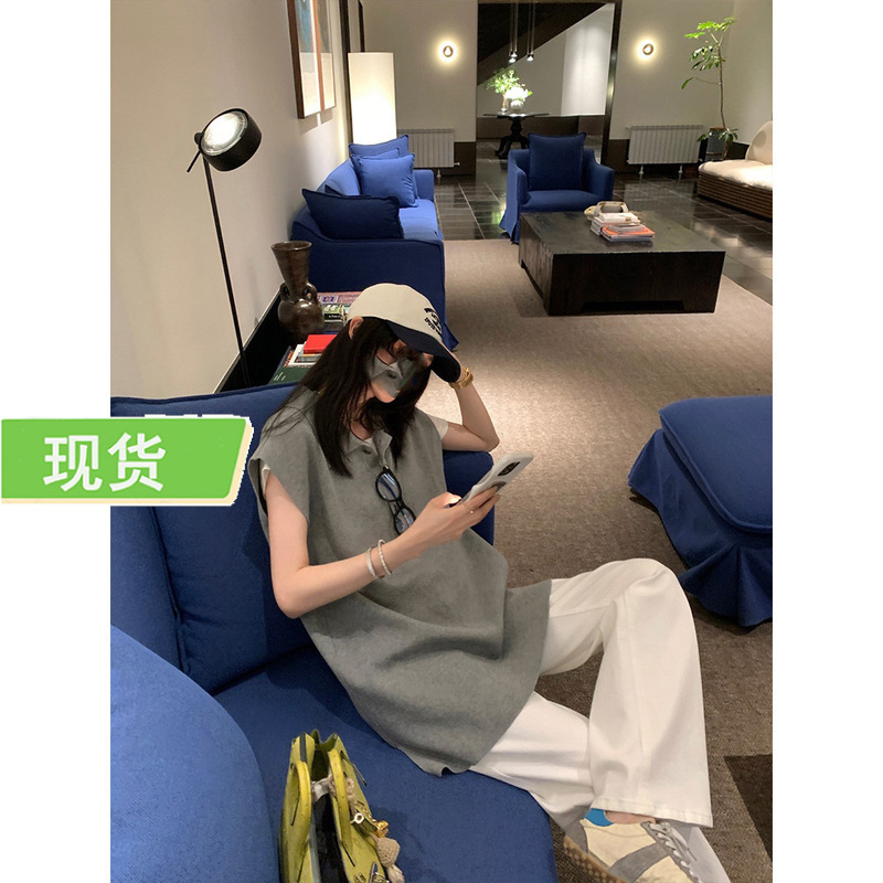 Ouyang Lap Knitted Sleeveless Vest Women's Summer Thin Design Sense Niche Lazy Loose Vest Ouyang Lap Knitted Sleeveless Vest Women's Summer Thin Design Sense Niche Lazy Loose Vest