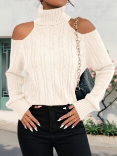 N 9428 Knitted Sweater with Shoulder Cutout ᘿ�ë�� �羳��