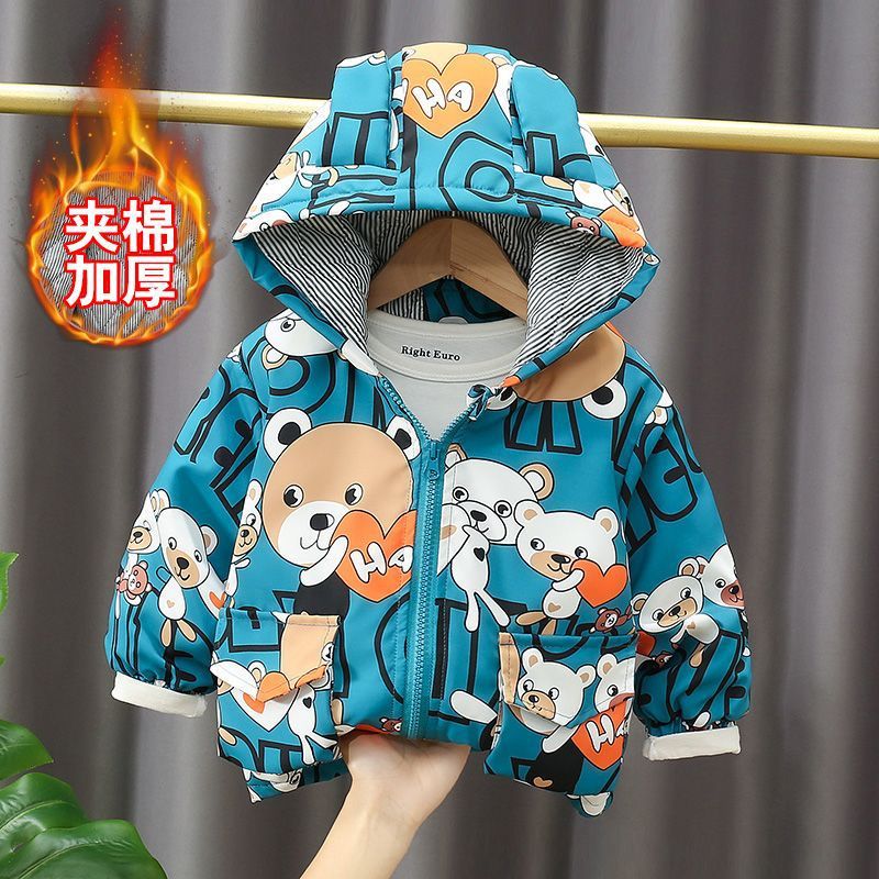 소년 코트 봄과 가을 2024 새로운  서양 스타일 어린이 코튼 후드 코트 재킷 베이비 코트