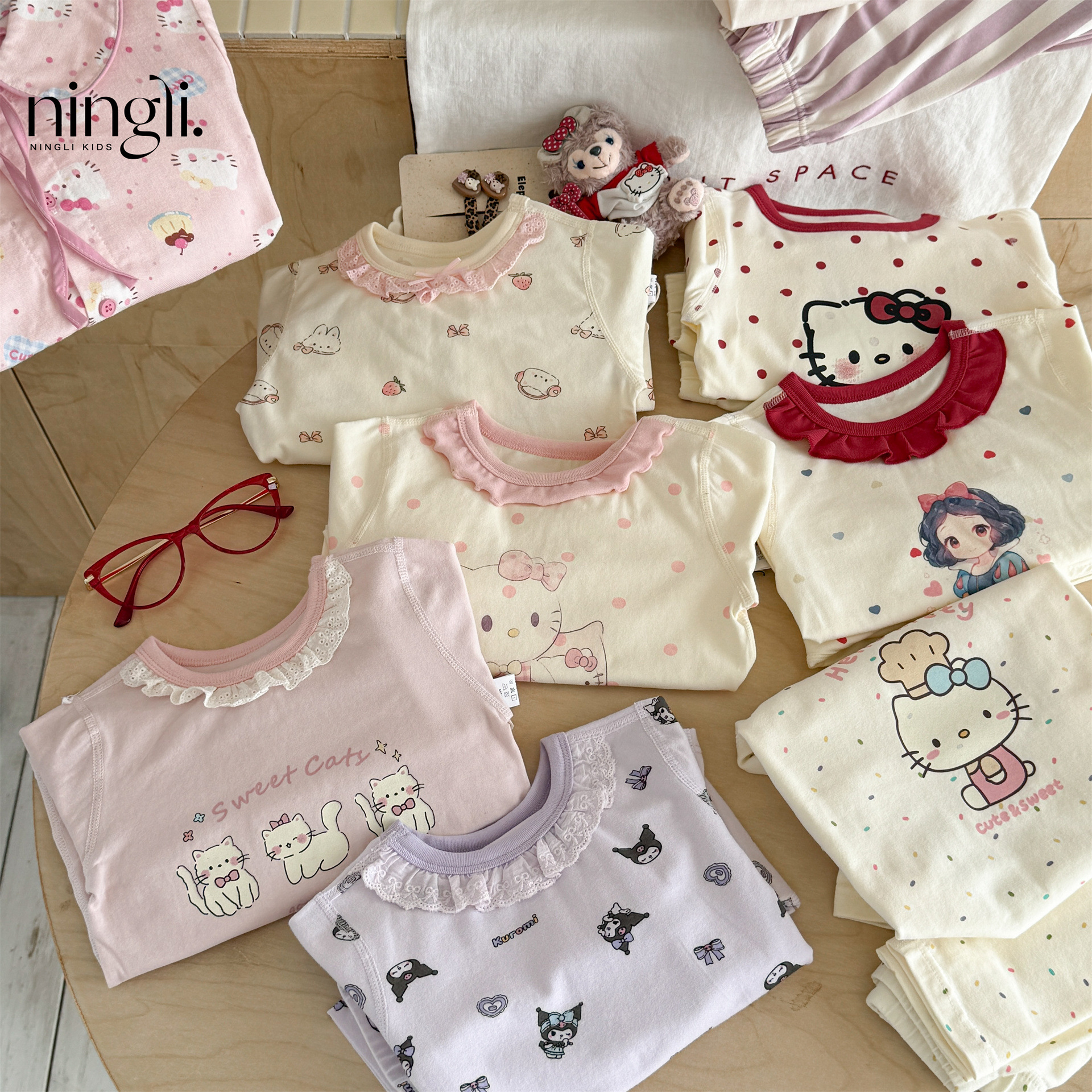 柠里女童甜美套装秋季卡通女童韩系家居服宝宝宽松可爱印花睡衣潮