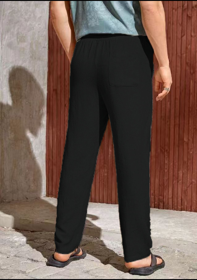 Men's Casual Cotton-linen Drawstring Trousers Breathable Fit_voghion.com