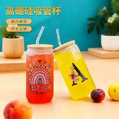アマゾンクロスボーダーコーラカップ高颜値透明高ホウ素シリコンガラス飲料ジュースカップファッションガラスストローカップ