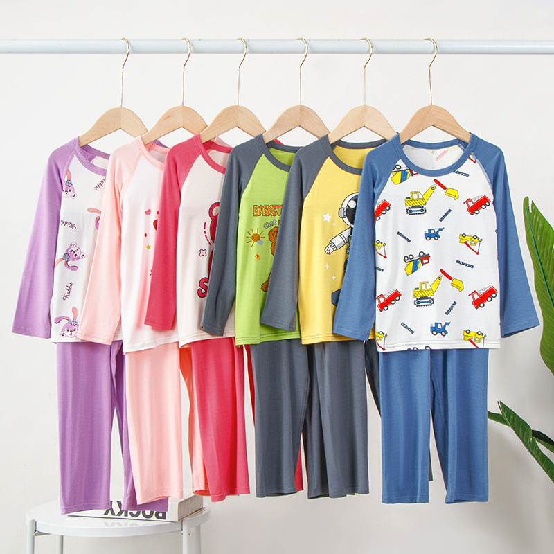 Children's Home Clothes suit Summer Thin Girls' Boys' Middle-aged Children's Two-piece Home Long-sleeved Trousers Air-conditioning Suit