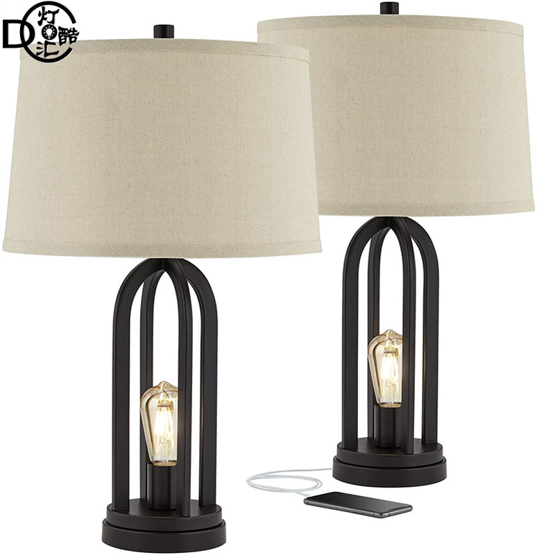 Amazon American Cloth Cover Table Lamp Bedroom Bedside USB Charging Three-gear Touchless Dimming KD Packaging Lamps