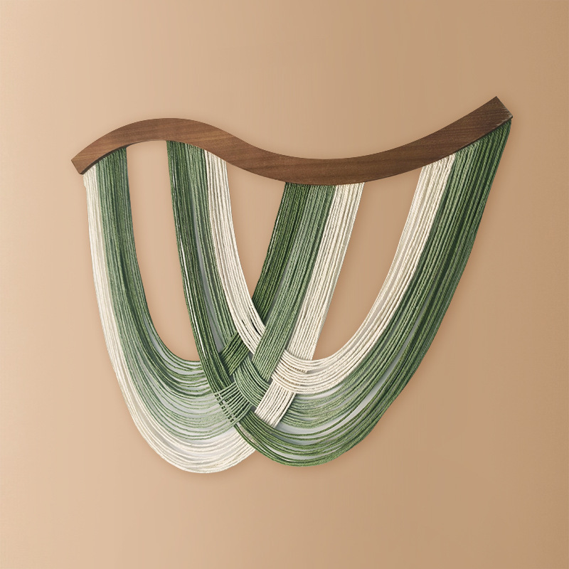 北欧家居弧形木板挂毯棉绳流苏装饰壁毯客厅卧室壁挂民宿墙面挂饰