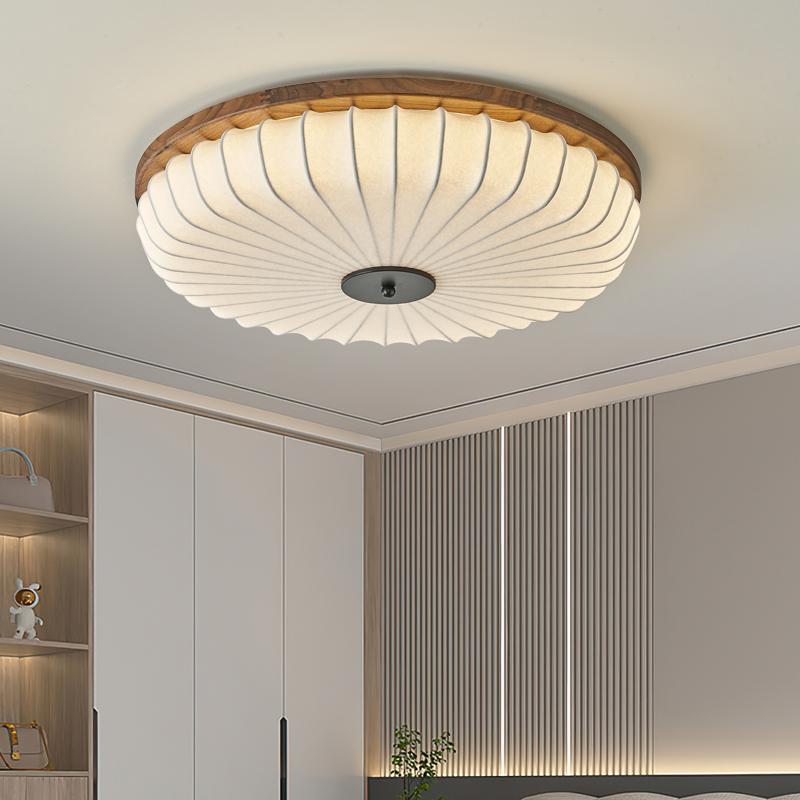 Nueva lámpara de dormitorio de nogal negro, tapa de seda de imitación, nueva habitación de libro de dormitorio principal retro chino, lámpara de techo led