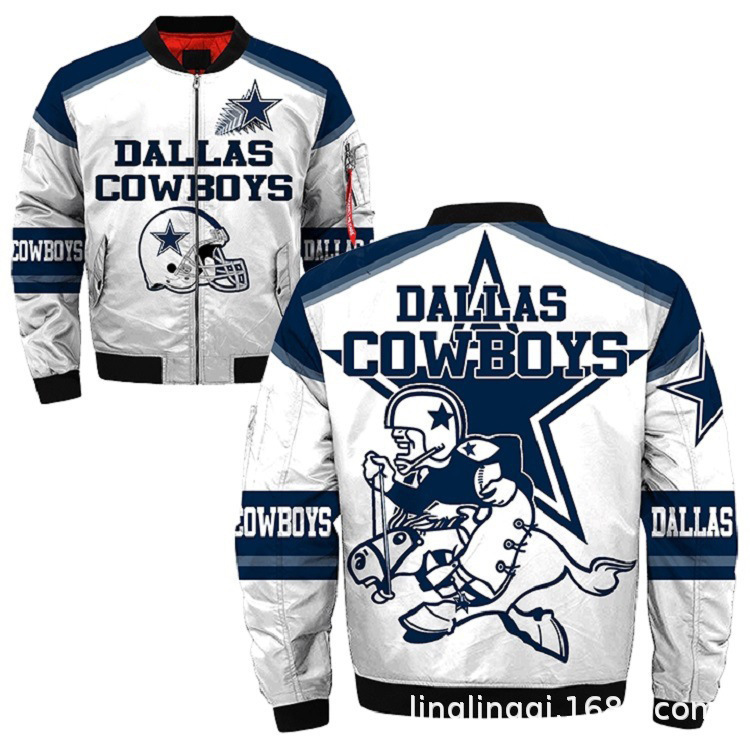 Cross-border New 3D Print Dallas Denim Team MA01 Bomber Jacket Flying NFL Row Suit Plus Cotton to Figure Making