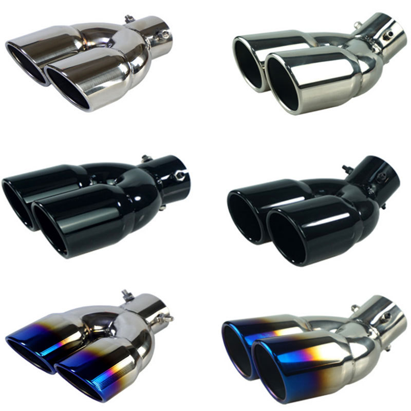 Tubo de escape de acero inoxidable fábrica al por mayor 76mm doble salida recta curvada multicolor una salida dos coche modificación cola garganta