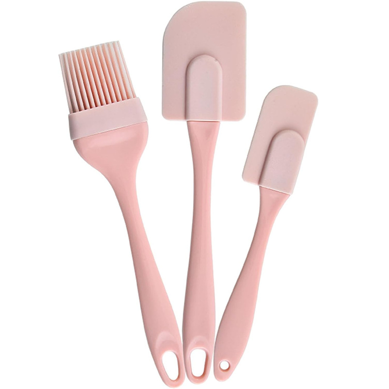 Stok 3 Parçalı Silikon Kazıyıcı Seti Spatula Fırça Seti Yüksek Sıcaklığa Dayanıklı Kek Fırın Aracı Seti