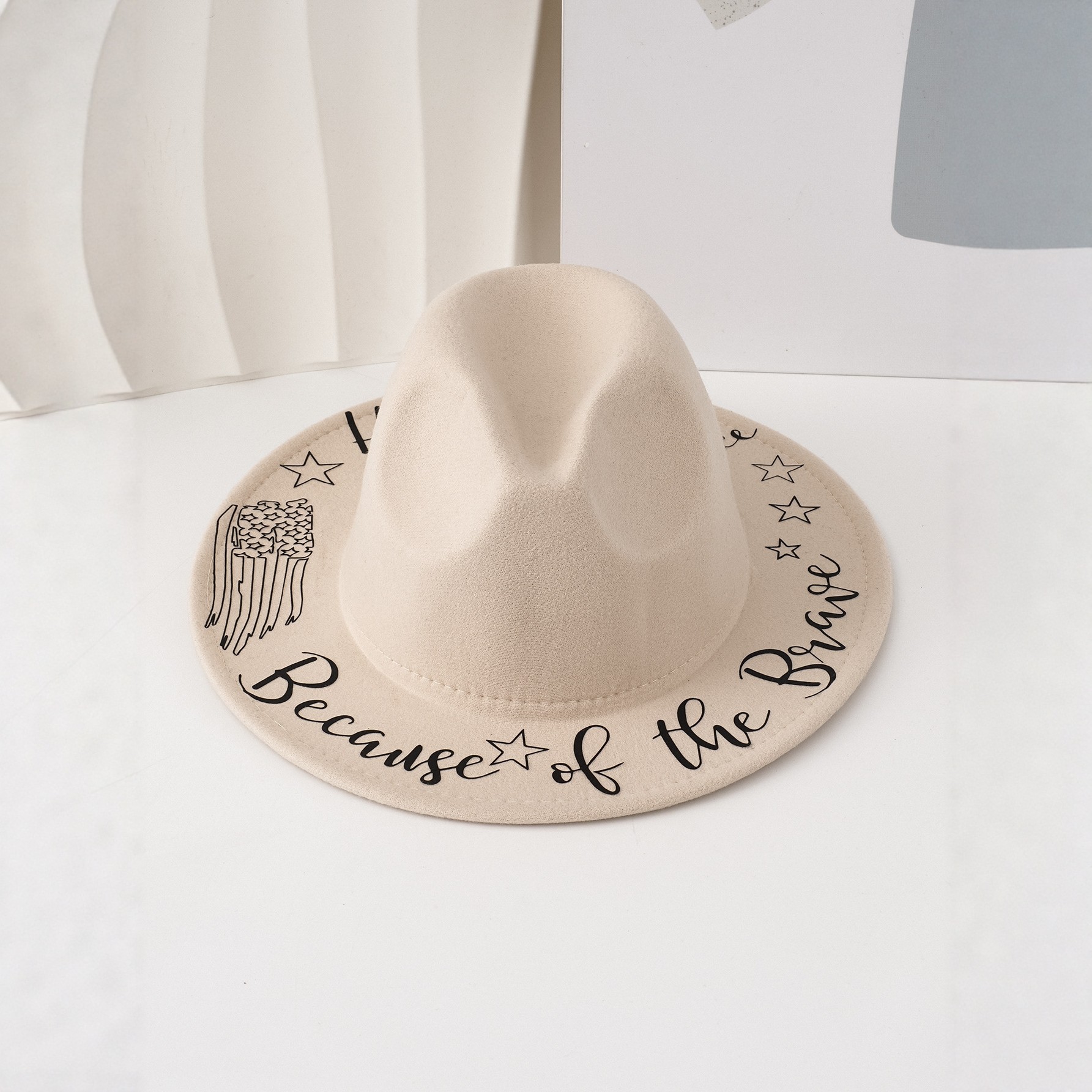Hand Painted Star Pattern Colorful Woolen Hat Flat Brimmed Felt Cowboy Hat For Women_voghion.com