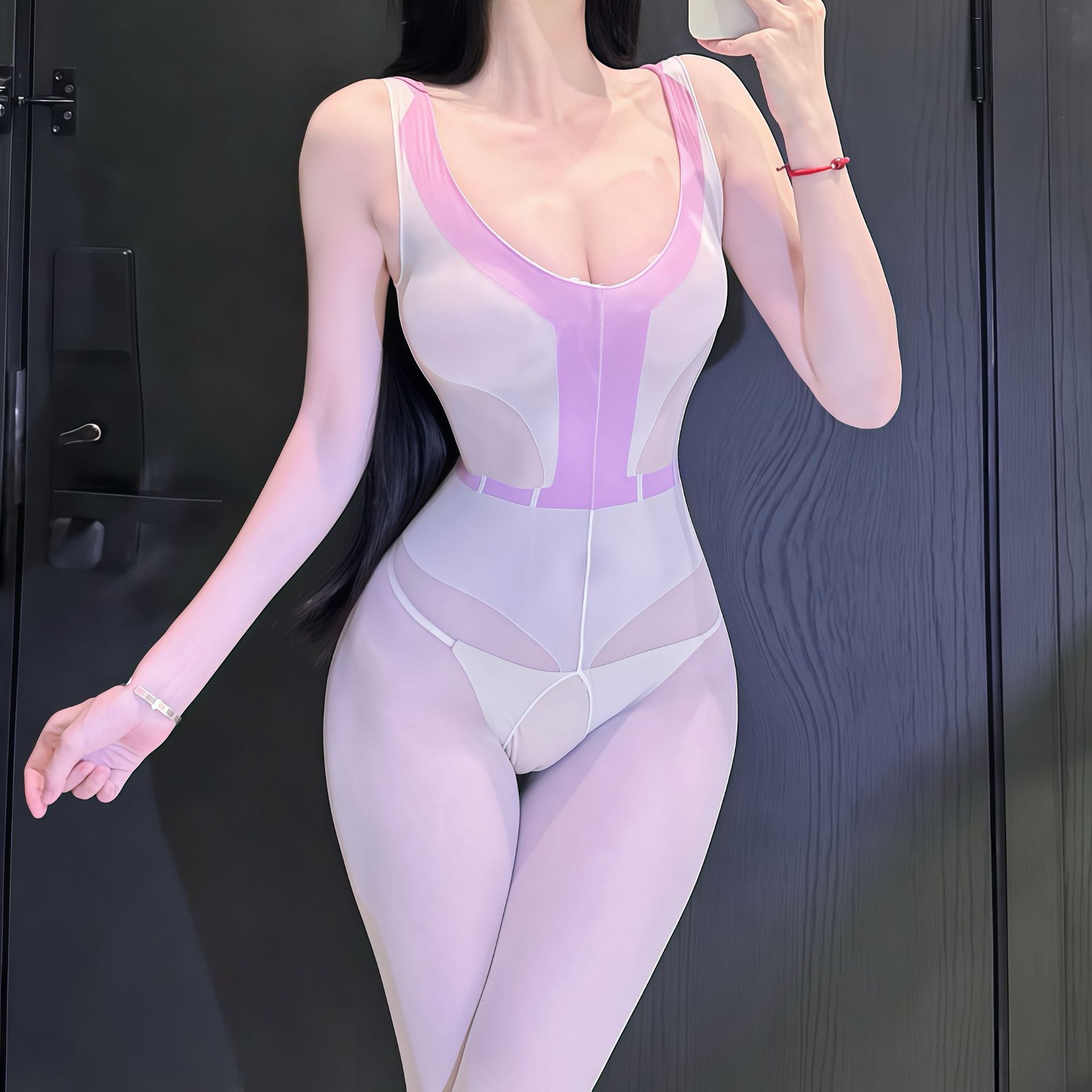 Pijama Sexy Enterizo Entrepierna Abierta 8633 de Nailon para Casa y Citas