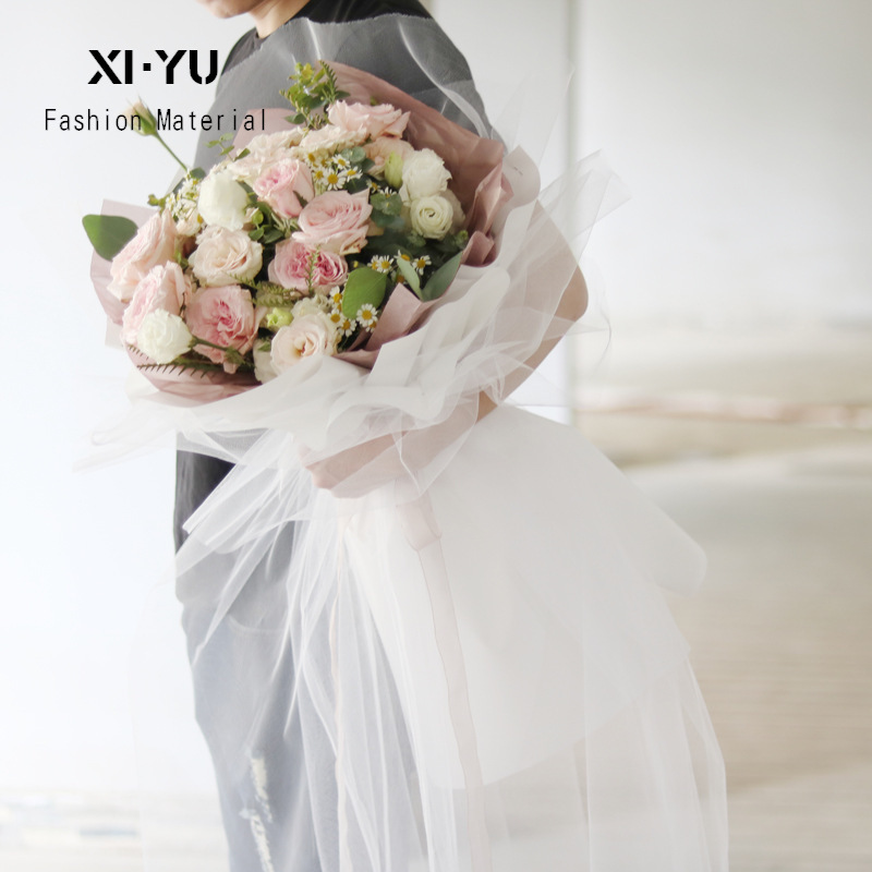 新品仙女纱幔水晶纱雪纱鲜花包装材料婚礼花束包花大黑纱批发厂家