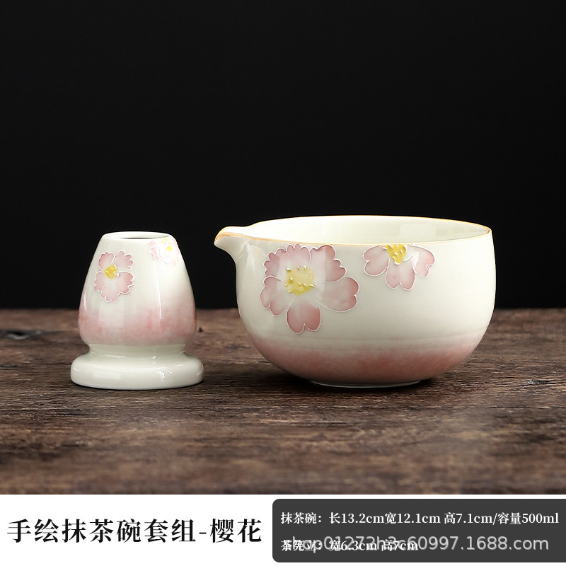 国境を越えた新しい手描き抹茶ボウルセット、日本茶道具、ティーポイント、ティーセット、茶筅、7点セット|undefined