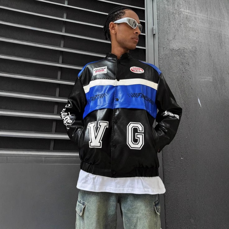 Autumn Winter Foreign Trade Cross-border European And American Clothing PU Leather Loose Coat Men's Street Racing Jacket_mkmklike.com