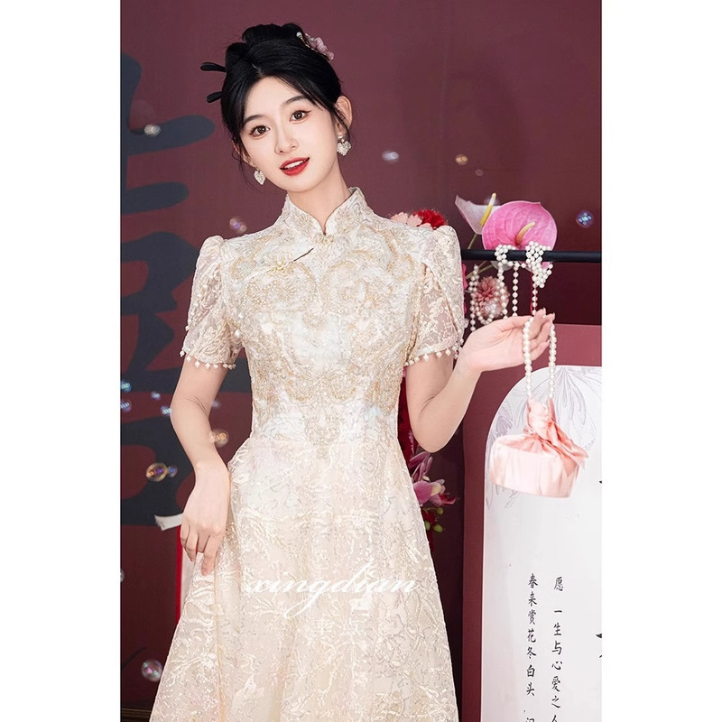 旗袍晚礼服裙高级感轻奢小众高端新中式敬酒服新娘订婚成人礼女孩|undefined