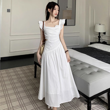 【秀秀】法式白色飞飞袖连衣裙女夏季设计感气质初恋长款裙子