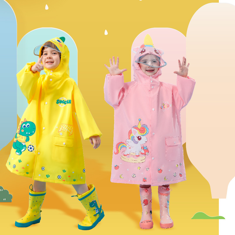 Children's Raincoat Boys and Girls Girls Water Gun War Kindergarten Small Poncho Waterproof Set 3 Years Old 4 with School Bag Bits