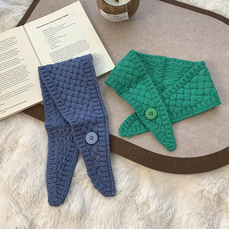 Nuevo botón de color caramelo tejido bufandas cortas para mujeres otoño y invierno estilo coreano de decoración universal protector de cuello bufandas cuello