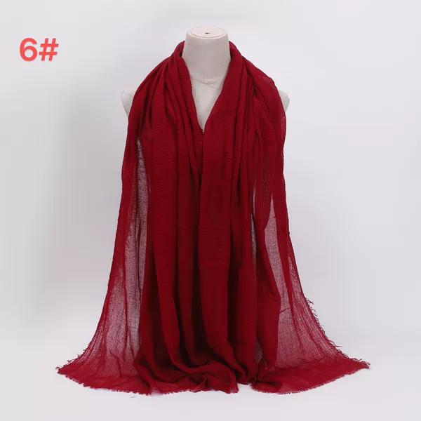 Factory Direct Sale New Pleated Solid Color Cotton Scarf with Cotton and Linen Feel, Fringed Edge, Large Women's Headscarf