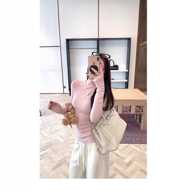【Factory In-Stock】Ribbed Thermal High-Neck Fleece T-Shirt for Women, Autumn and Winter, Stretchy Slim-Fit Versatile Top, Base Layer Shirt 【Factory In-Stock】Ribbed Thermal High-Neck Fleece T-Shirt for Women, Autumn and Winter, Stretchy Slim-Fit Versatile Top, Base Layer Shirt