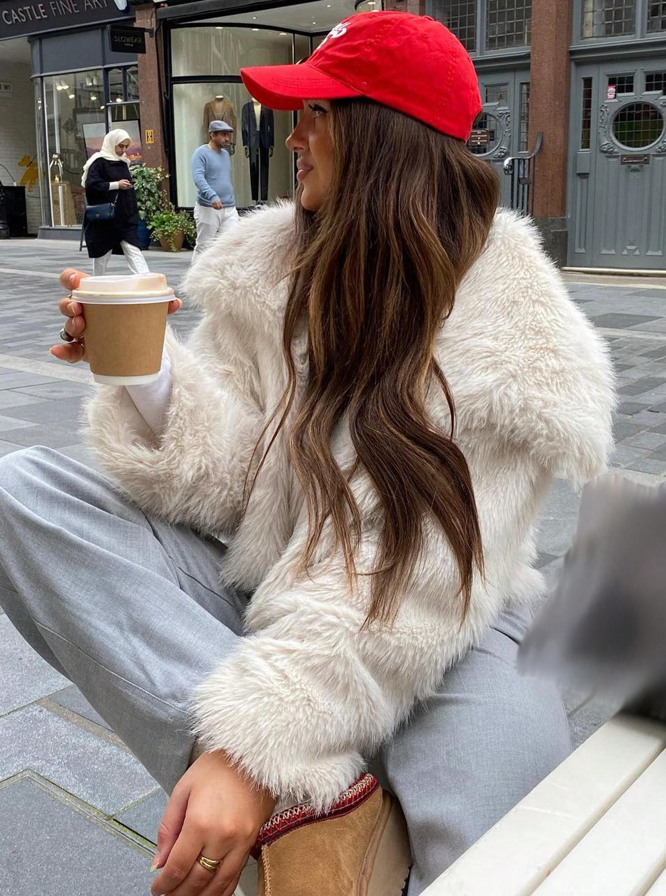 1743g Weight Faux Fur Coat Outerwear Type Long Sleeve Sleeve Length Polyester Fabric Type Regular Top Length Coat Tops Type Daily Occasion Turndown Neckline Loose Fit Type Solid Color Pattern Winter, Spring, Autumn Season Women's Gender Elegant Style Wine Red Color Women's Elegant Solid Color Coat Faux Fur Coat 11